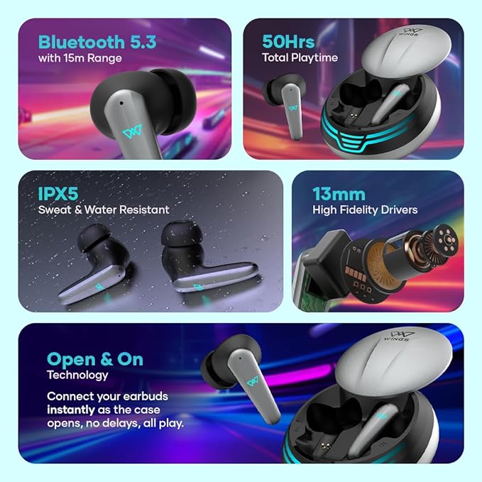 Wings Phantom 450 Made in India Wireless Earbuds with Digital Battery Display, Smart ENC - 3
