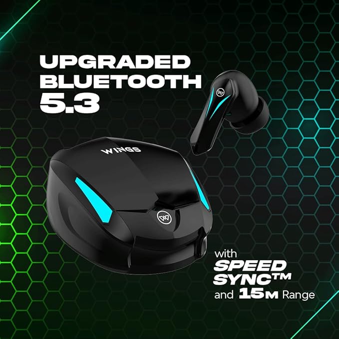 WINGS Phantom 550 Earbuds with Low latency Game mode, 45hr Playtime, Touch Controls Bluetooth Gaming - 3
