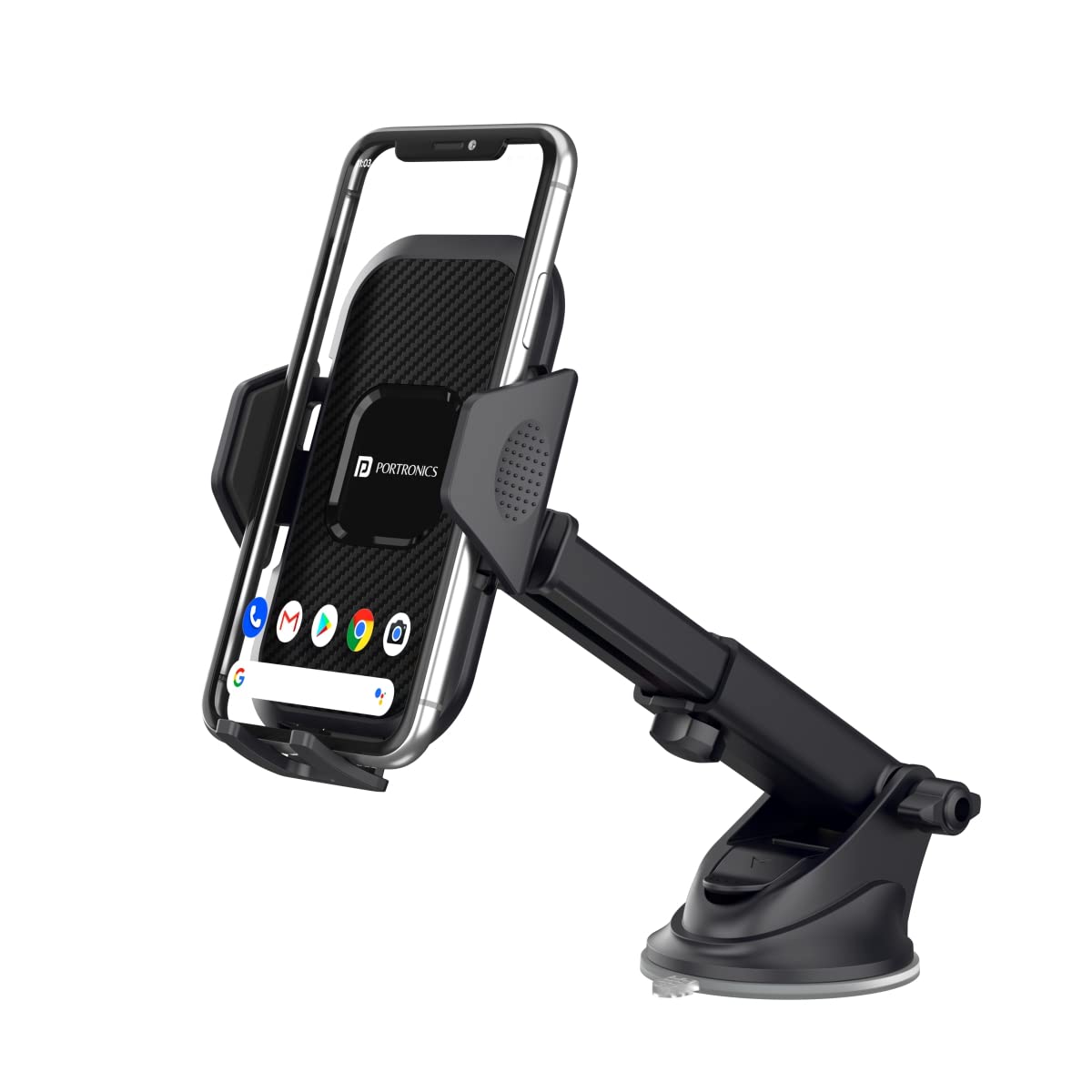 Portronics Clamp M Car Mobile Holder with 360? Rotational, Strong Suction Cup, One Click Release Button Compatible with 4 to 6 inch Devices(Black) Total - 0