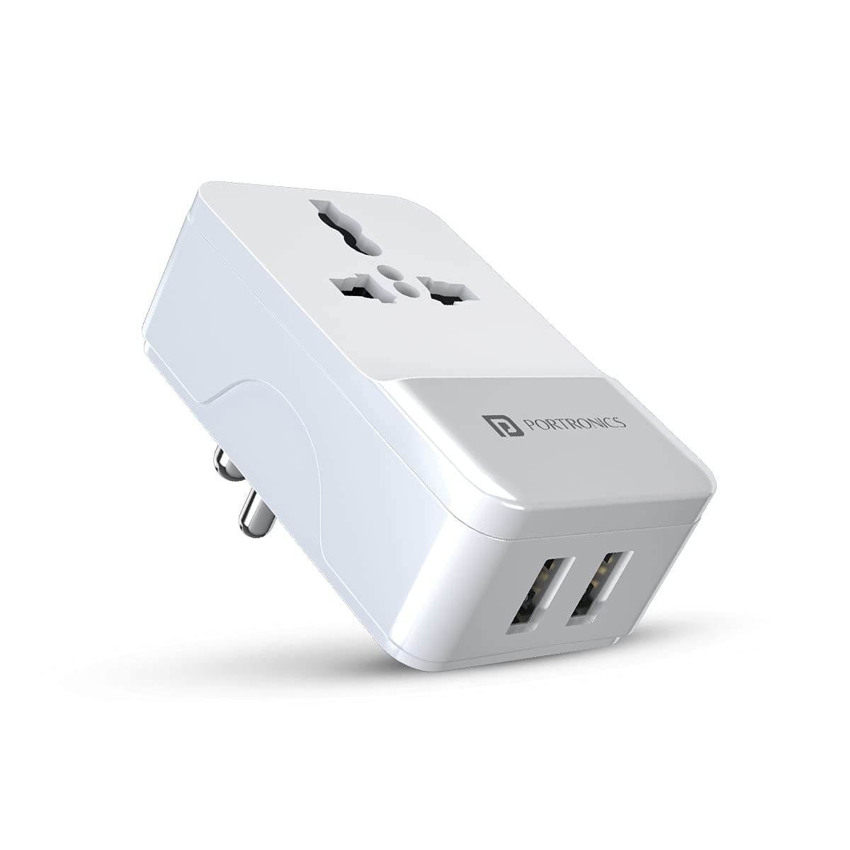 Portronics Adapto III Dual USB Adapter with 1 AC Power Socket 3.4Amp Total Output (White) Total - 0