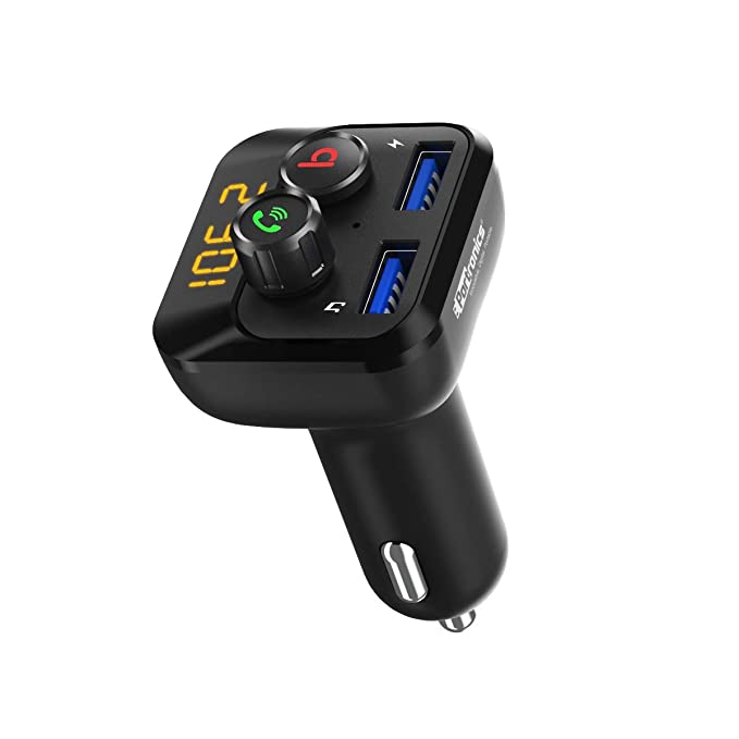 Portronics AUTO 10 POR-320, Bluetooth - FM Transmitter in-Car Radio Adapter for Hands-Free Calling, Music Streaming, Micro SD + USB Music, 3.4A Dual U - 0
