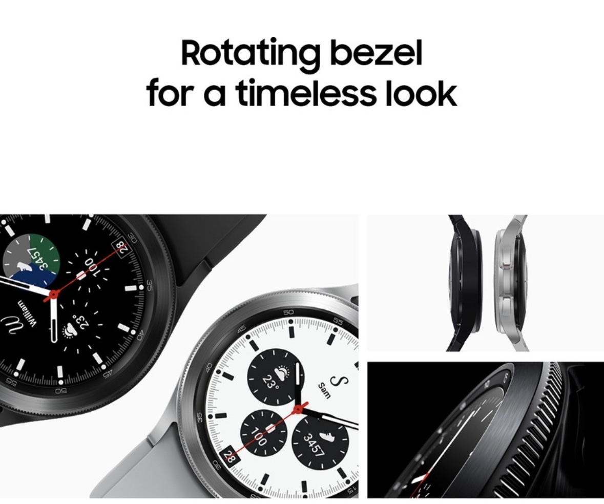 SAMSUNG Watch 4 Classic, 46mm Super AMOLED LTE, Calling Body Composition Tracking (Silver Strap, Free Size) - 1