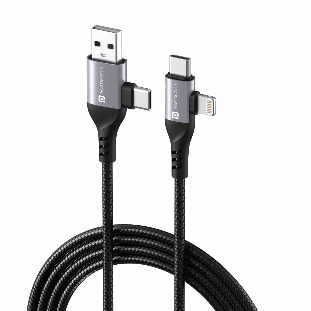 Portronics Konnect 4 IN 1 Unbreakable Nylon Braided Multi Functional Fast Charging Cable - 0