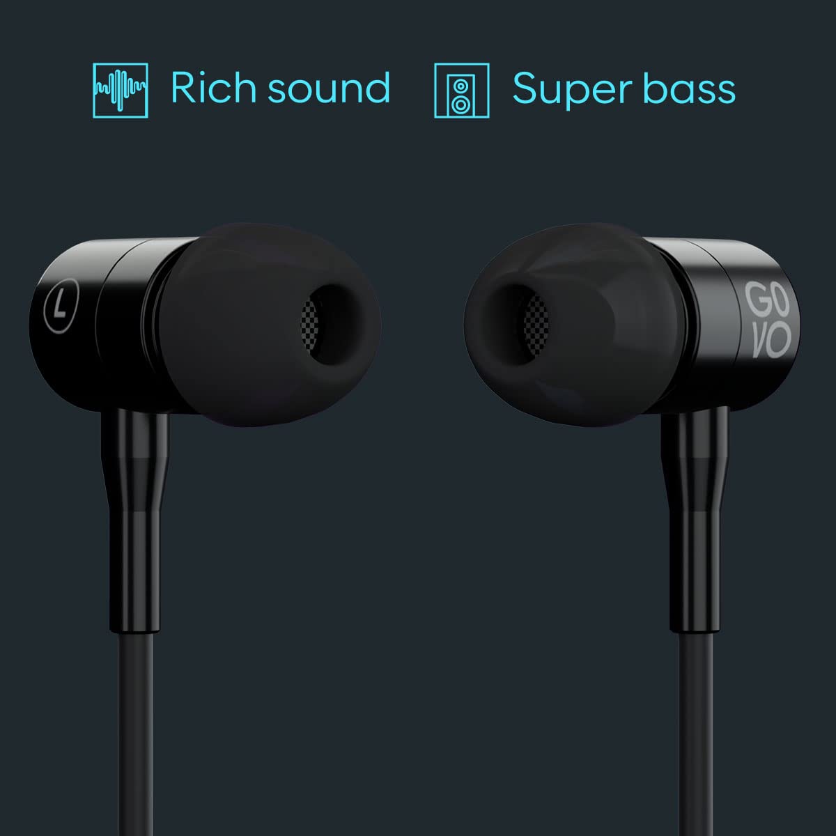 GOVO GOBASS 900 Wired Earphones with HD Mic for Loud & Clear Call, 10mm Powerful Drivers, Passive Noise Cancellation (Platinum Black) Total - 1