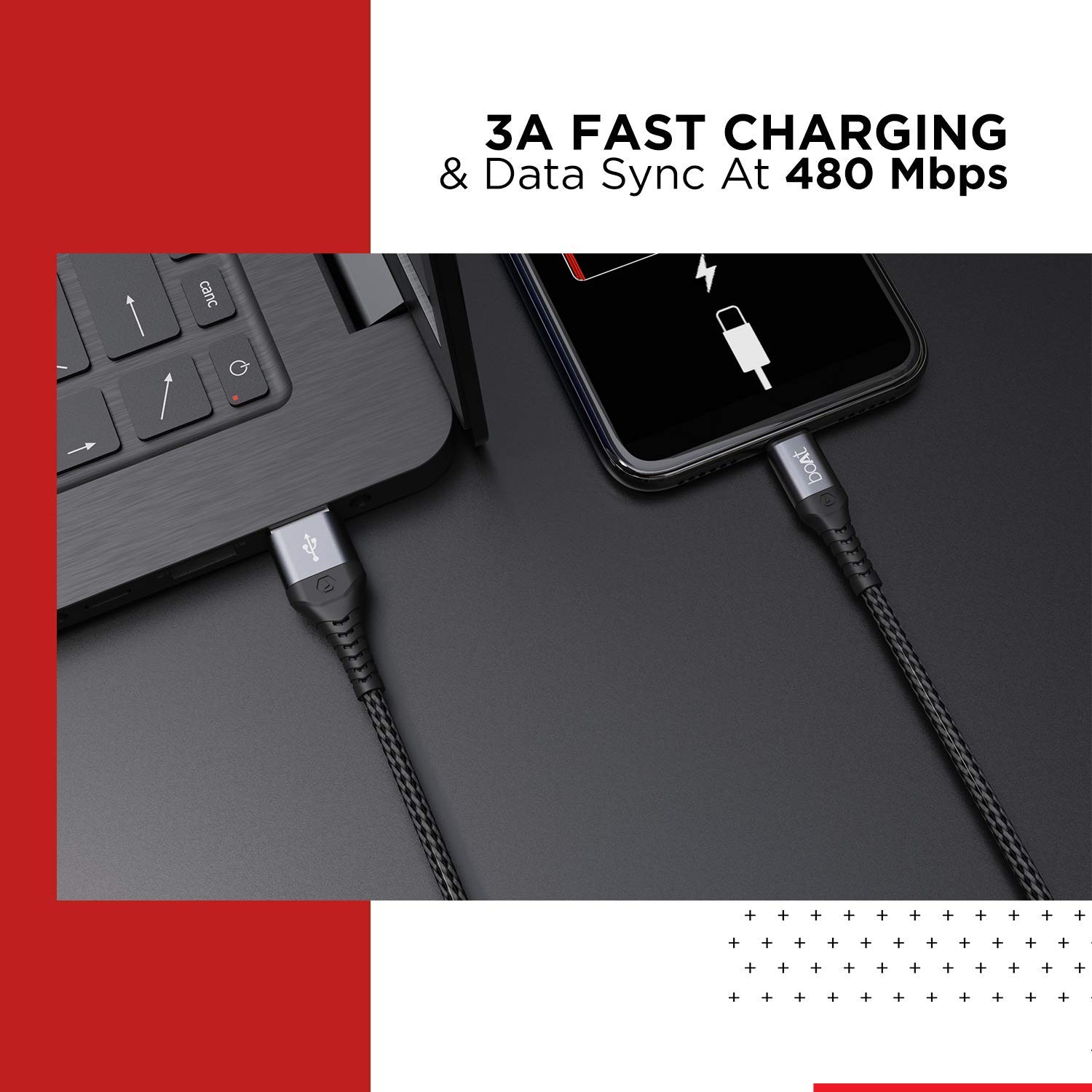 Boat Micro USB 550 Stress Resistant, Tangle-Free, Sturdy Cable with 3A Fast Charging & 480Mbps Data Transmission, 10000+ Bends Lifespan and Extended f Total - 2