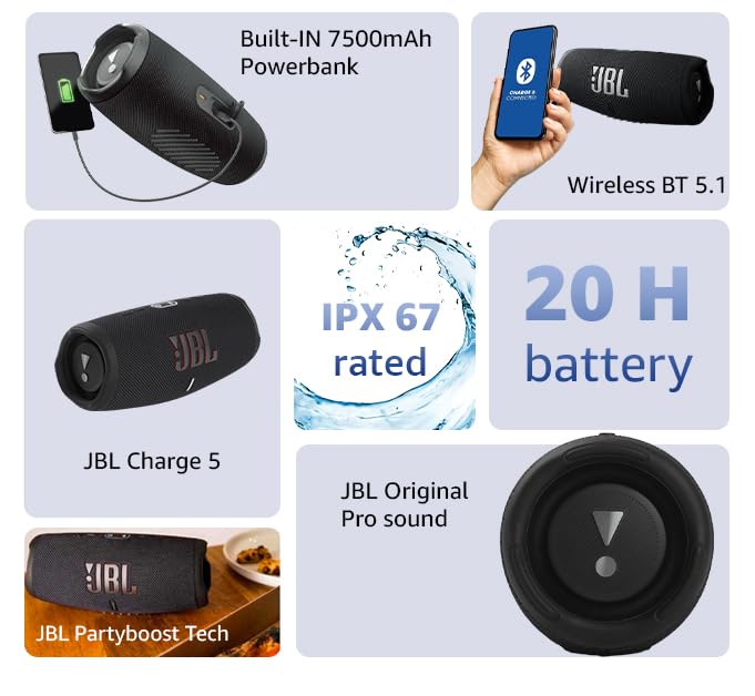 JBL Charge 5, Wireless Portable Bluetooth Speaker Pro Sound - 1