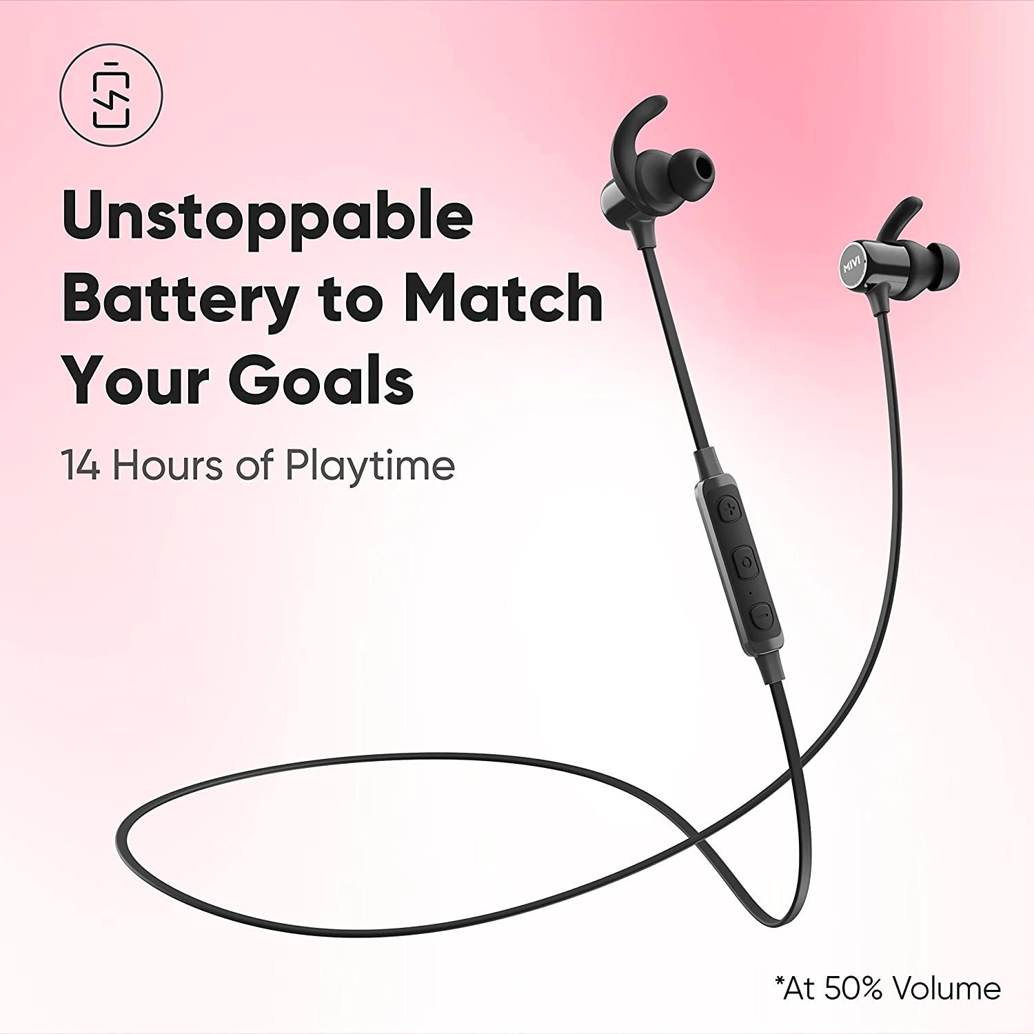 Mivi Thunderbeats 2 Upgraded Audio Bluetooth Wireless in Ear Earphones with Mic with Superior Sound, Powerful Bass, 14 Hours Playtime, Comfortable Fit Total - 1