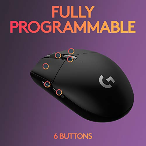 Logitech G304 Lightspeed Wireless Gaming Mouse, Hero Sensor, 12,000 DPI, Lightweight, 6 Programmable Buttons, 250h Battery Life, On-Board Memory - 3