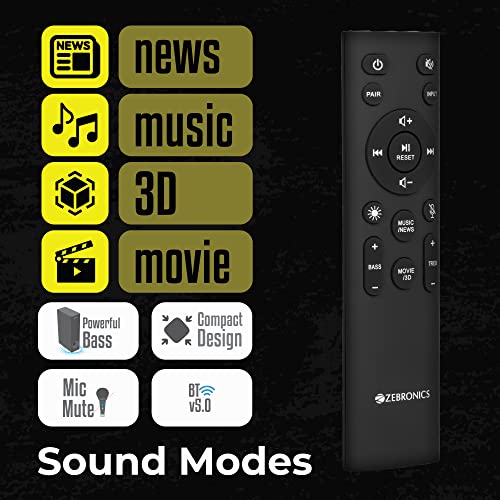 ZEBRONICS Zeb-Sonic BAR 100 Premium Gaming Soundbar with Subwoofer, Total 120W RMS, RGB LED, HDMI ARC, BT v5.0, AUX, Type C + Dual 3.5mm Audio Ports, - 4