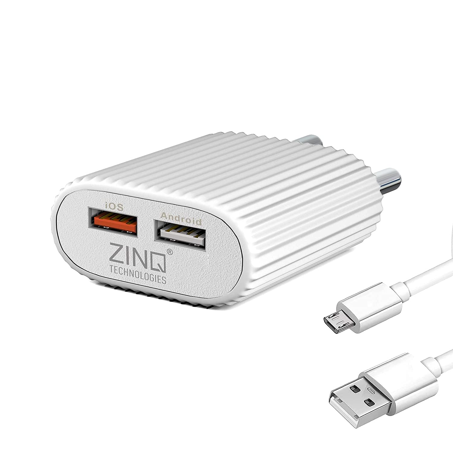 Zinq Technologies 2A Dual Port Mobile Charger for Android and iOS Devices, BIS Certified, Cable Included (Black) - 0
