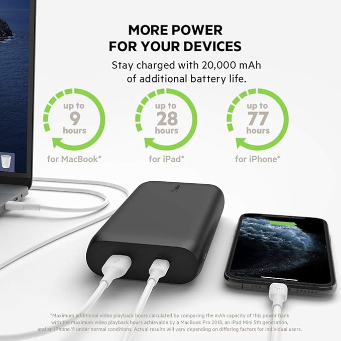 Belkin 20000 mAh 30W PD Power Bank for MacBook, Mobiles and Tablets with USB-C Port, USB-C - 1
