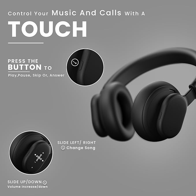 HAMMER Bash Max Over The Ear Wireless Bluetooth Headphones with Mic, Touch Control, Deep Bass, Upto 18 Hours Playtime, Bluetooth 5.3 - 2