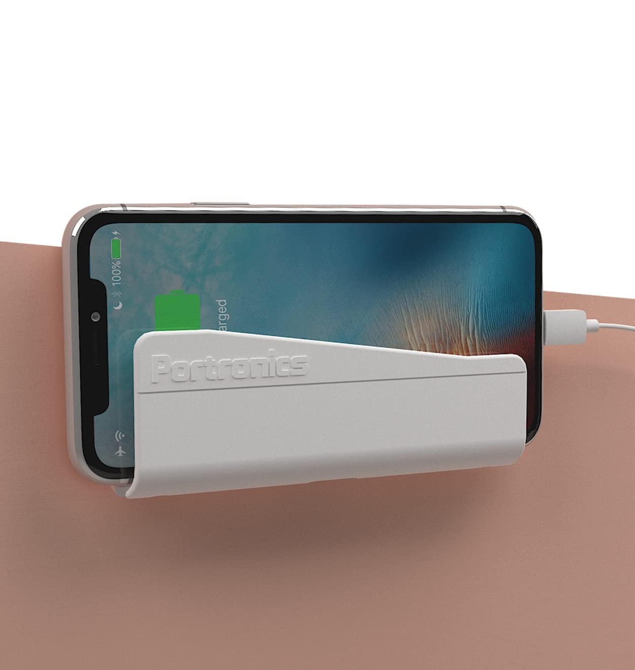 Portronics Modesk 101 Wall Hanging Mobile Holder Wall Mount with Adhesive Strips, Charging Holder Compatible with iPhone, Smartphone and Mini Tablet ( Total - 0