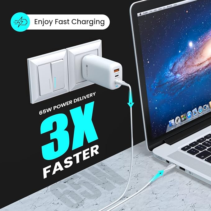 Portronics Adapto 65X 65w Mach USB and Type C Adapter wall charger with Triple Output Ports (1 USB + 2 PD)| Fast Charging with GaN Technology - 2
