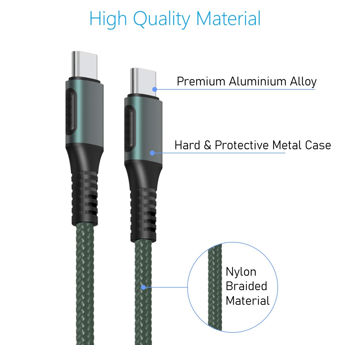 Portronics Konnect C Square 18W POR-1065 Type-C to Type-C 1.2M Cable With Power Delivery & 3A Quick Charge Support, Nylon Braided For All Type-C Devic - 1