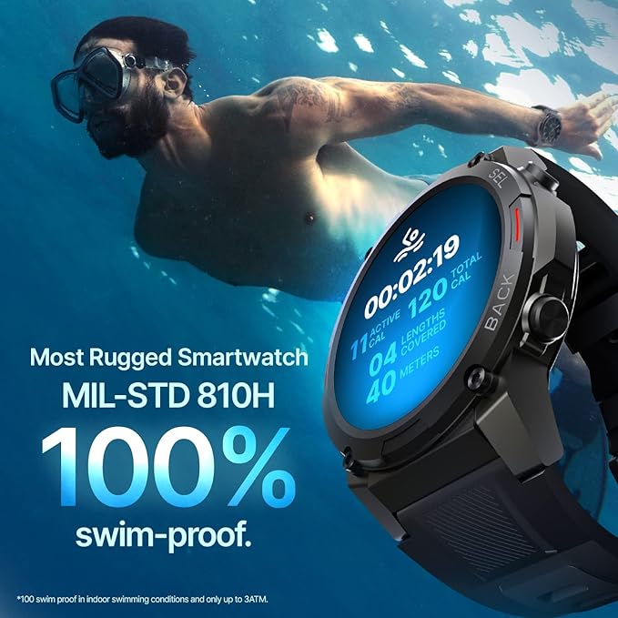 CrossBeats Armour dive 1.43" Super AMOLED Swimproof Always ON Bluetooth Calling Rugged Outdoor Military Standard Certified - 2