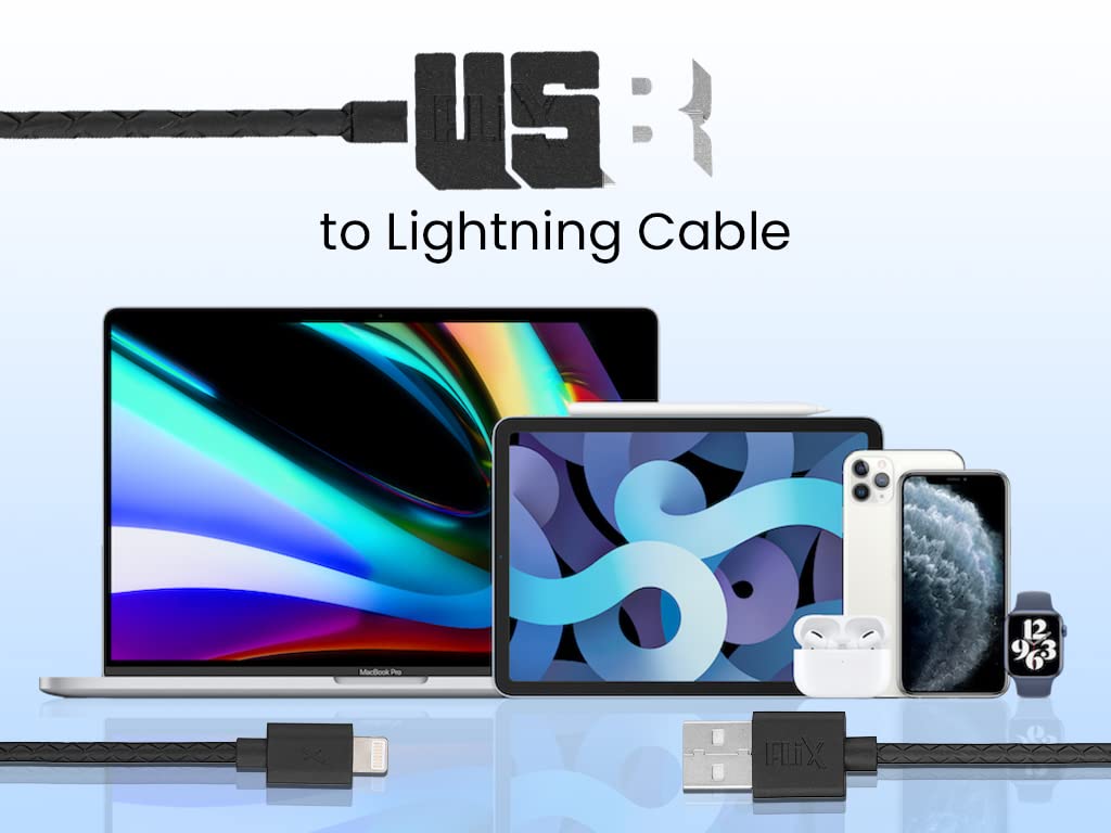 FLiX (Beetel) USB to iPhone Lightning Textured Pattern Data Sync & 2A Fast Charging Cable, Made in India, 480Mbps Data Sync, Tough Cable, 1 Meter Long Total - 1