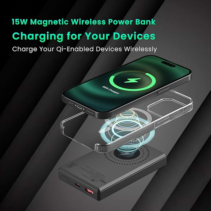 Portronics Luxcell MagClick 10k 10000 mAh 15W Magnetic Wireless Fast Charging Power Bank Premium Finish, 22.5 Wired Output - 1