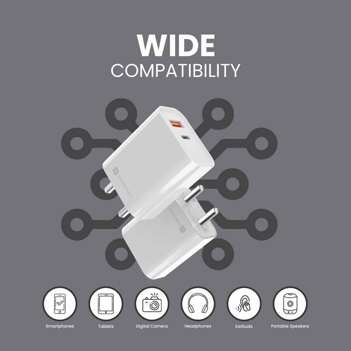 Portronics Adapto 45 20W Mach USB & Type-C Dual Output Super Fast Charger, Wall Adapter Power Delivery 3.0 Fast Charging & USB A Fast Charge Adaptor f - 1