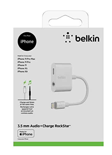 Belkin Charge + Audio Splitter, 3.5 mm Jack for Headphone + Lightning Port for Charging - 3