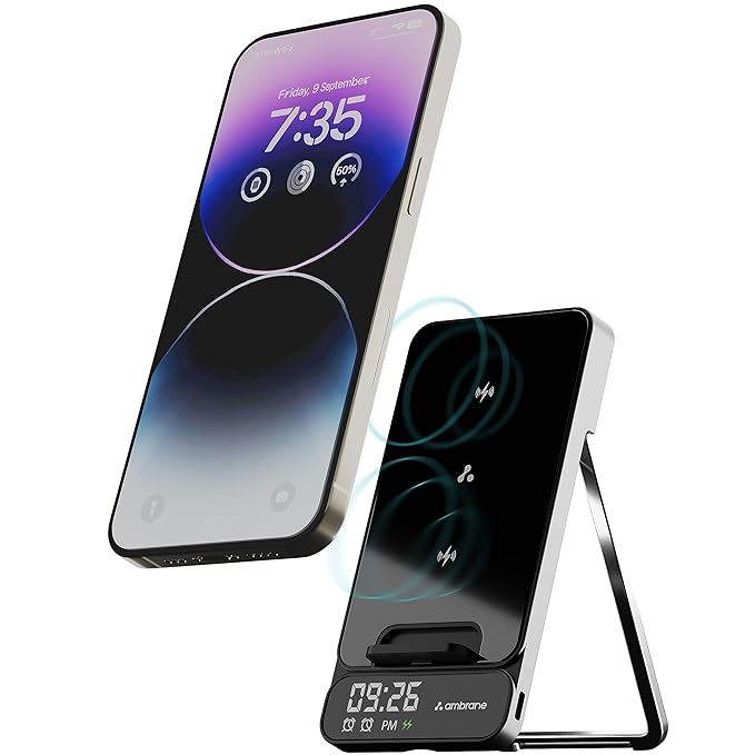Ambrane 15W Wireless Charging Stand with Digital Display & Alarm - 0