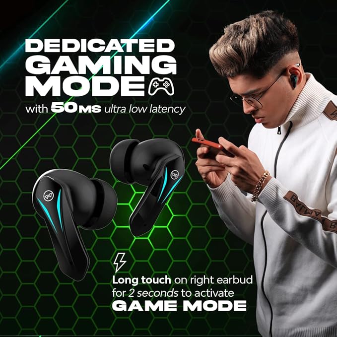 WINGS Phantom 550 Earbuds with Low latency Game mode, 45hr Playtime, Touch Controls Bluetooth Gaming - 2