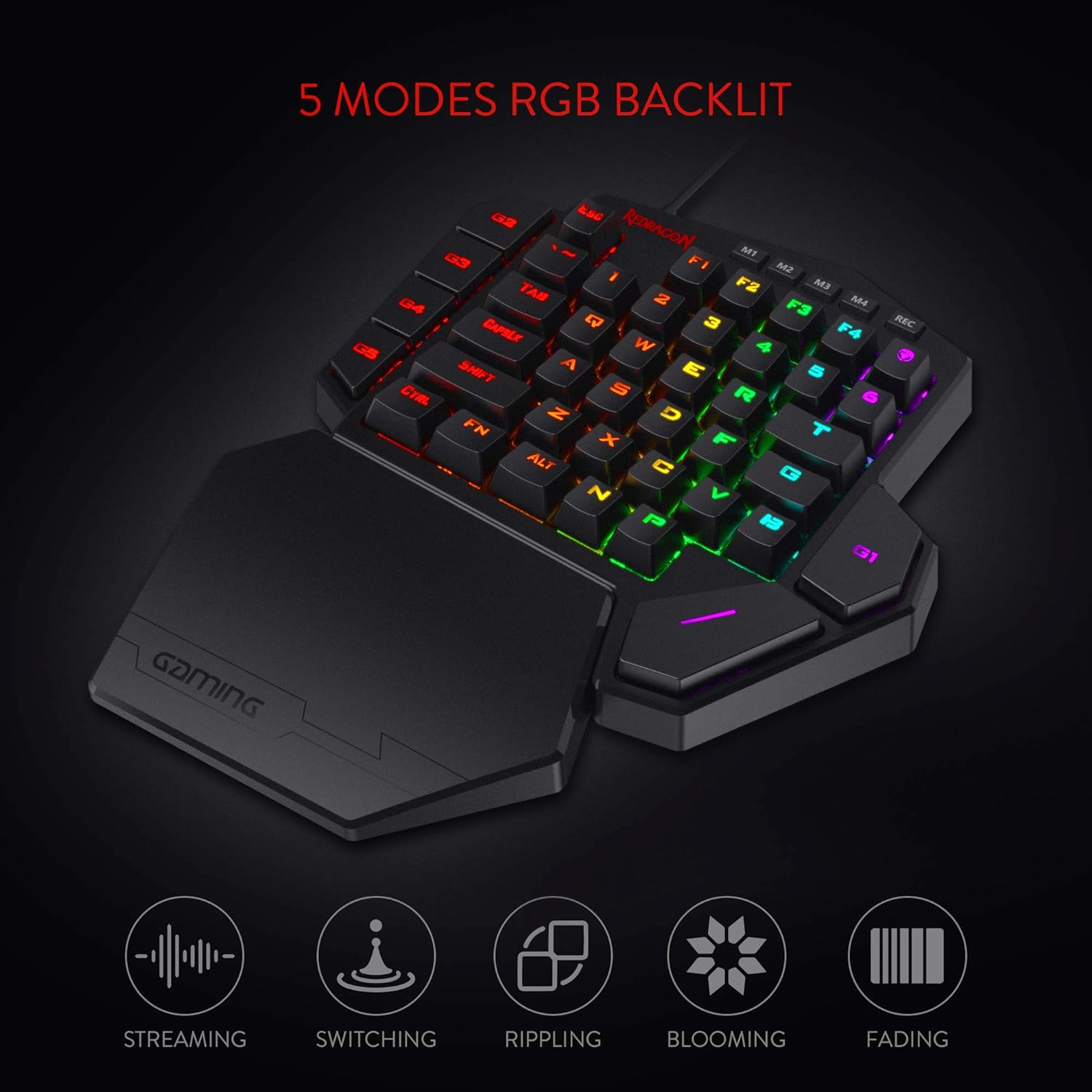 Redragon Store K585 DITI Wired, USB 2.0 One-Handed RGB Mechanical Gaming Keyboard with Brown Switches, Type-C Professional Gaming Keypad with 7 Onboard Macro Keys, Detachable Wrist Rest, 42 Keys - 1