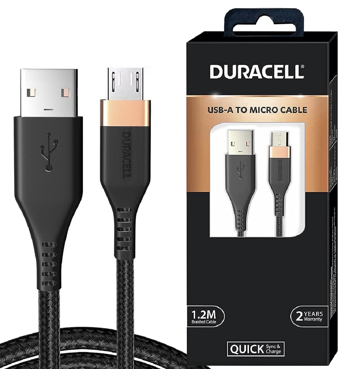 Duracell Micro USB 3A Braided Sync & Fast Charging Cable, 3.9 Feet (1.2M). Supports QC 2.0/3.0 Charging, High Speed Data Transmission - Black Total - 0