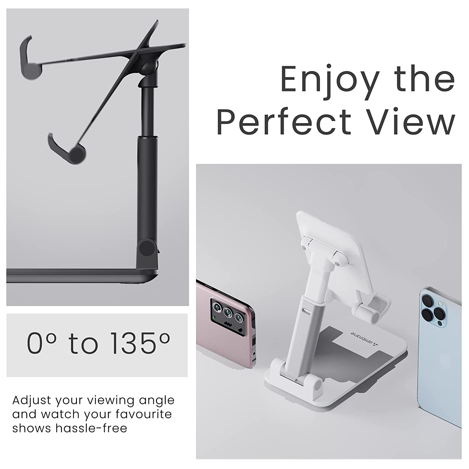 Ambrane Mobile Holding Tabletop Stand, 180 Perfect View, Height Adjustment, Wide Compatibility, Multipurpose, Anti-Skid Design - 2