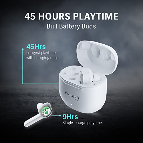 Lava Probuds 21 | Truly Wireless Bluetooth Buds with 45 hrs Playtime, 60mAh Bull Battery Buds | Type-C Fast Charging Earphones, T - 1