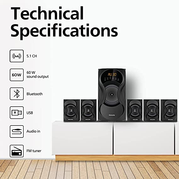 Philips Audio SPA5162B 5.1 Channel Multimedia Speakers (65 watts, USB) - 1