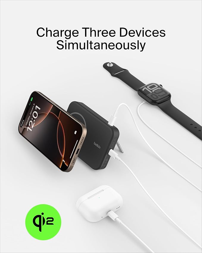 Belkin Wireless Power Bank 10000 mAH (10K) w/ Qi2, MagSafe Compatible + Built-in Pop-up Kickstand - 1