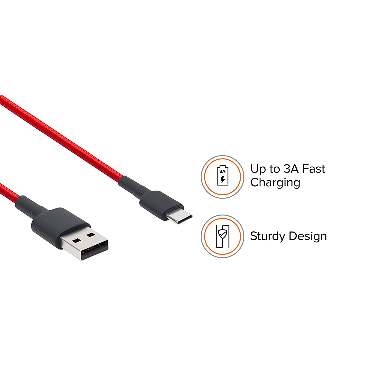 MI Braided Type C 100cm Cable Red|Supports Upto 22.5 Fast Charging|Tangle Free Sturdy Built with Kevlar Protection|Supports All mobiles & Accessories Total - 1