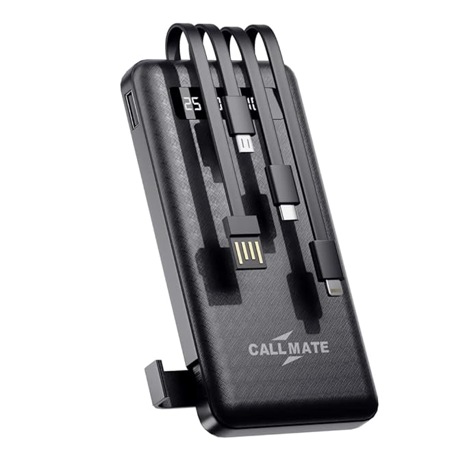 Callmate 10000mAh Power Bank with Mobile Holder, 15W Fast Charging| Buit-in 4-in-1 Cables - 0