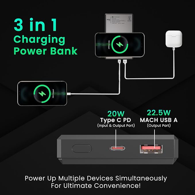 Portronics Luxcell MagClick 10k 10000 mAh 15W Magnetic Wireless Fast Charging Power Bank Premium Finish, 22.5 Wired Output - 4