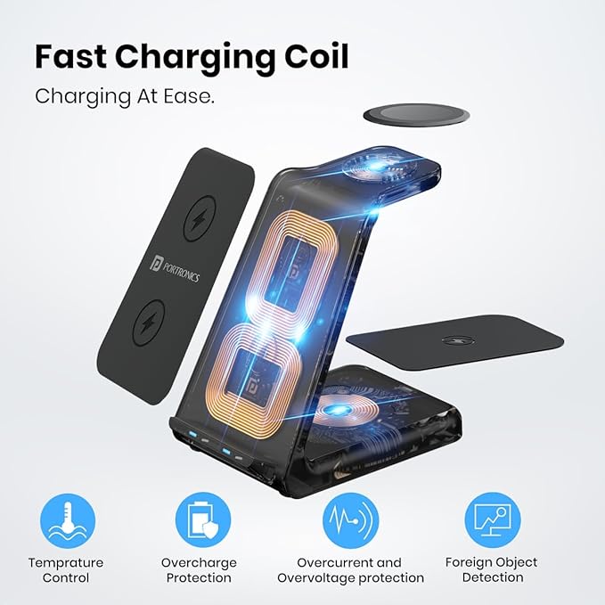 Portronics Freedom Trio 15w 3in1 Wireless Charger - 3