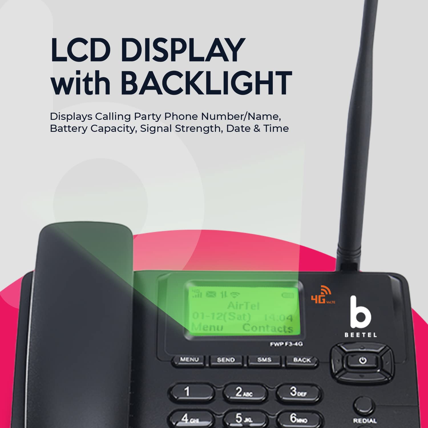 Beetel F3 4G Fixed Landline Wireless Phone with Hotspot, LED Backlight, 2 Way Digital Speaker, Supports 4G Volte, 4G LTE, 3G, 2G (F3)(Black) - 2