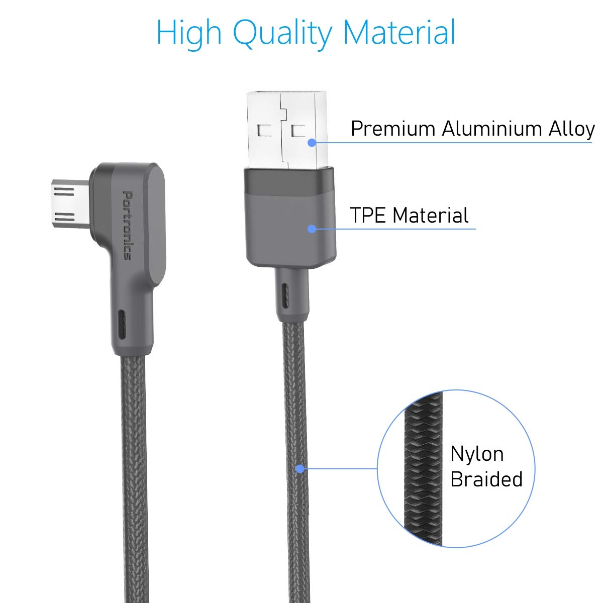 Portronics Konnect L 1.2Mtr, Fast Charging 3A Micro USB Cable with Charge & Sync Function (Grey) Total - 1