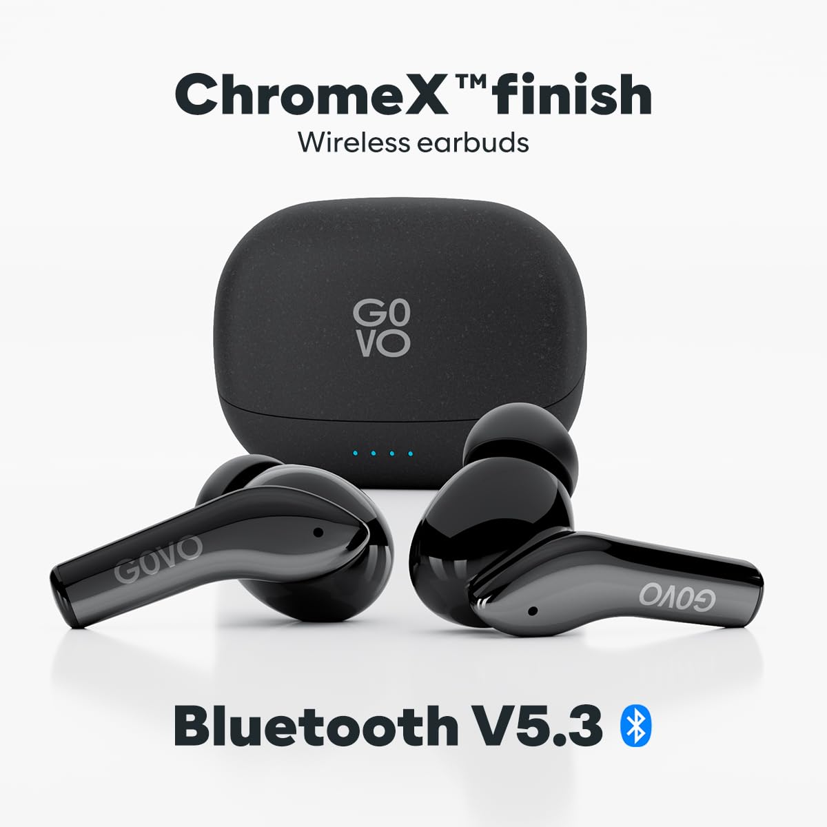 GOVO Gobuds 945 Chromex Wireless Earbuds: Bluetooth V5.3,with 52H Playtime,Quad Mic Enc,Low Latency Mode,12Mm Drivers,Rapid Charge,Ipx5,Smart Touch - 1