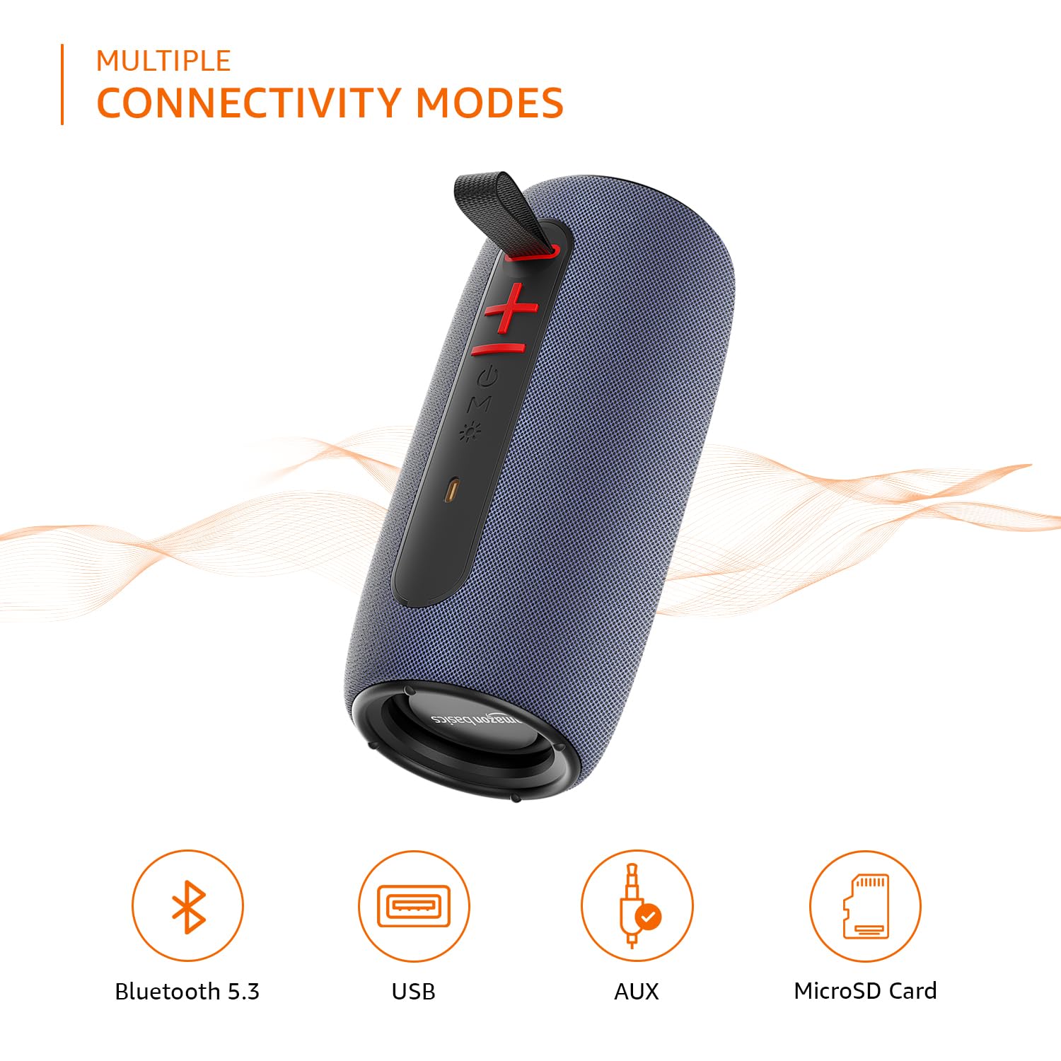 amazon basics Bluetooth 20W Speaker, with TWS Function, Powerful Bass, BT 5.3, MicroSD Card Slot, RGB Lights, AUX Input, USB Support, and in-Built Noise Cancelling Mic - 1
