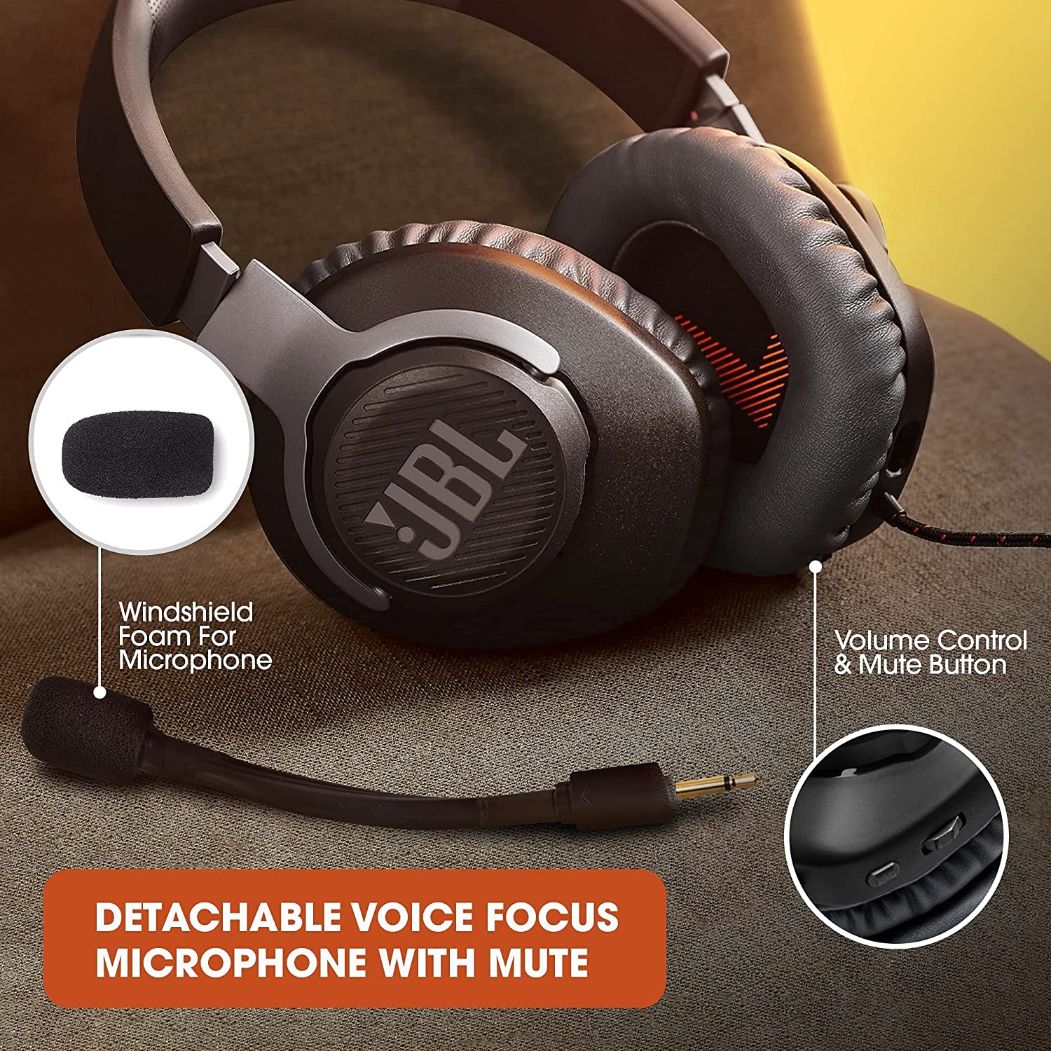 JBL Free WFH , Over Ear Headset with Detachable Voice-Focus Noise Cancelling Mic Wired - 0
