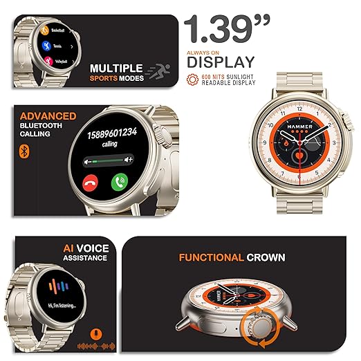 HAMMER Active 3.0 1.39" Display BT Calling Smart Watch with Metal Strap, Always On Display, Health Tracking - 1